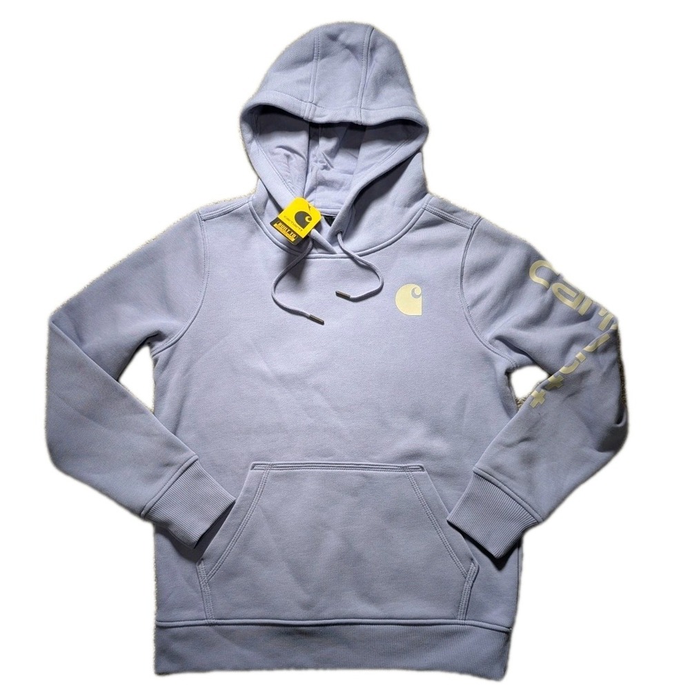 Carhartt Hoodie‎ Womens Small (4-6) Purple/Light Blue Logo Pullover 102791 V45